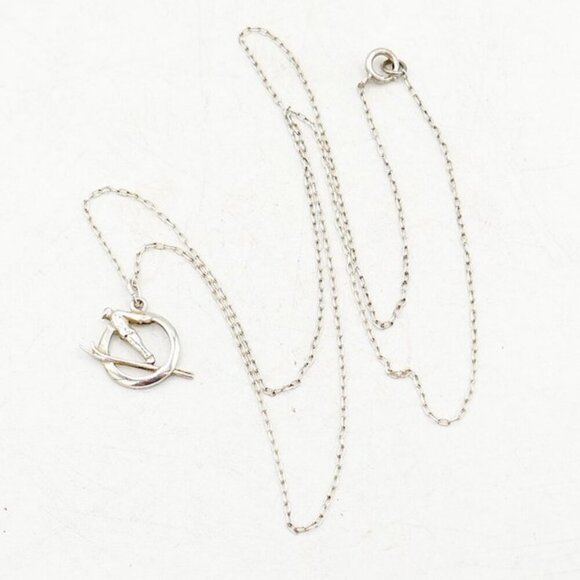 Vintage 800 Silver Ski Circle Pendant Necklace 22" - Picture 4 of 6